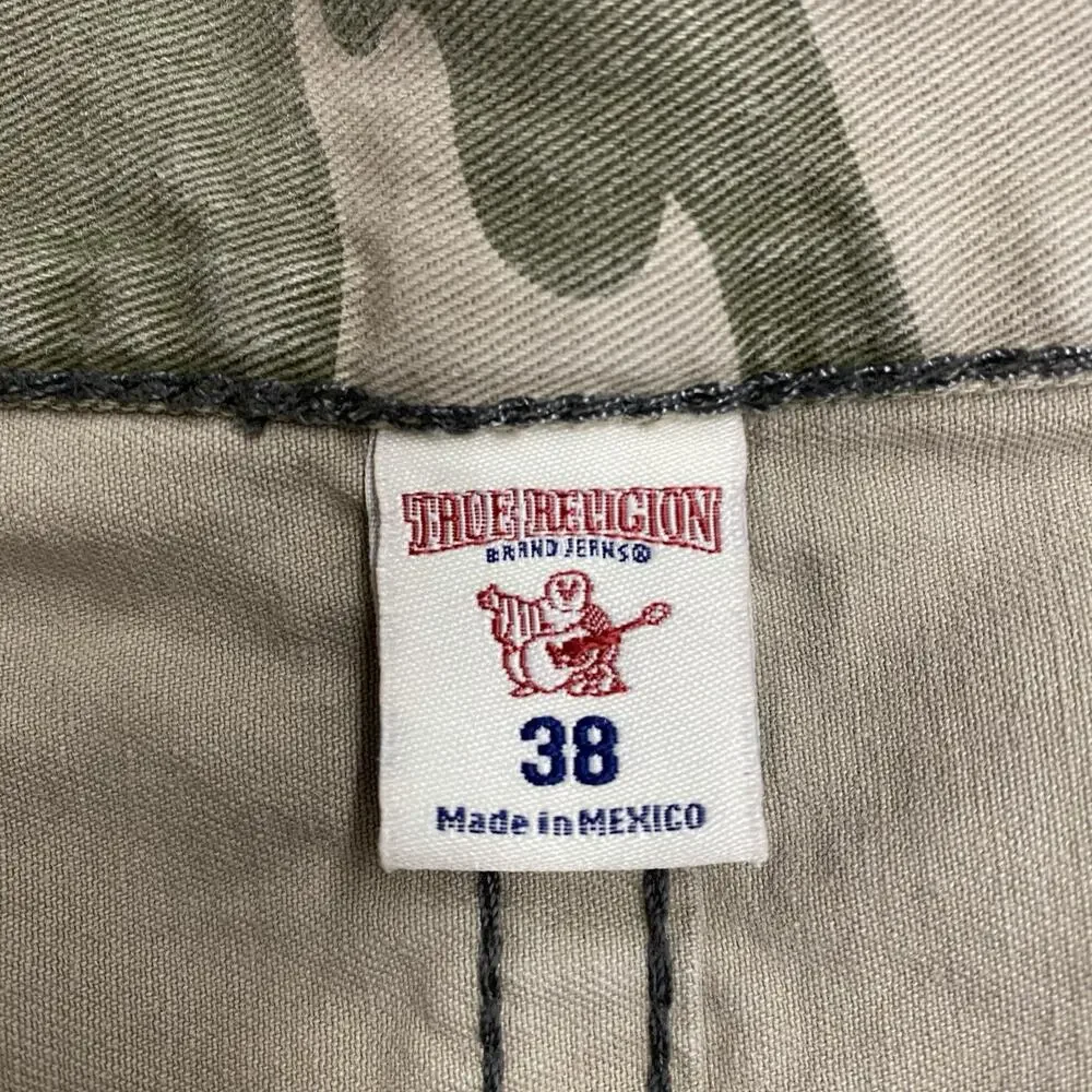 True Religion Moto Cutoff Shorts Mens 38 Camo Y2K Streetwear Distressed
